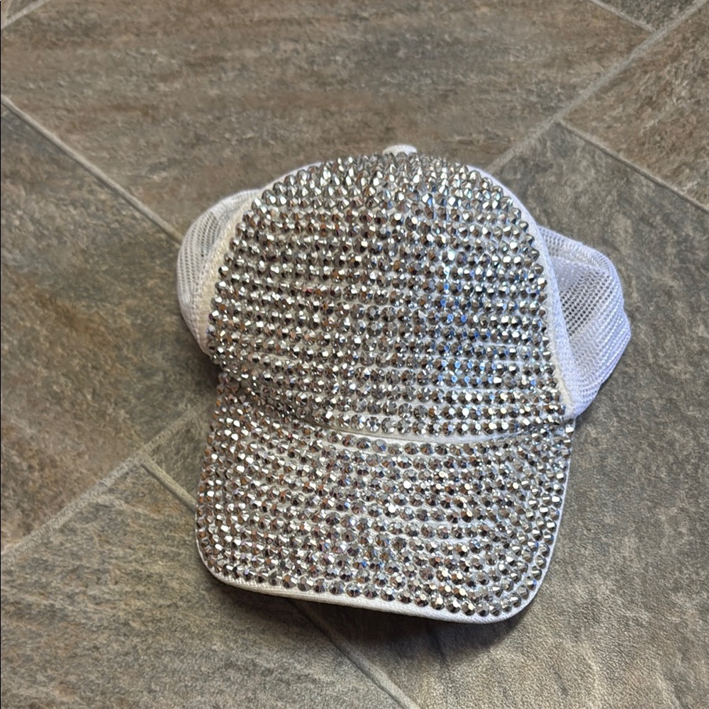 Silver Rhinestone Mesh Cap